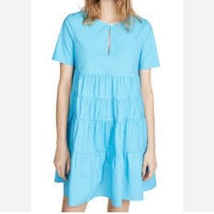 STAUD Blue Tiered Dress with pockets Size XS